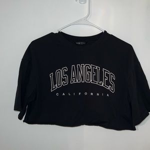 shein black and white los angeles super cropped short sleeve graphic top